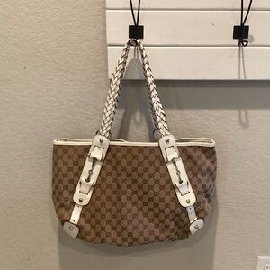 Fashion Logo Brown and White Women's Tote Bag